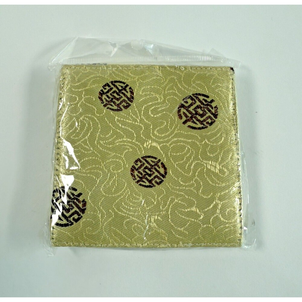 Elegant Satin Coaster Set – Gold Brocade Fabric – Made in China – Brand New